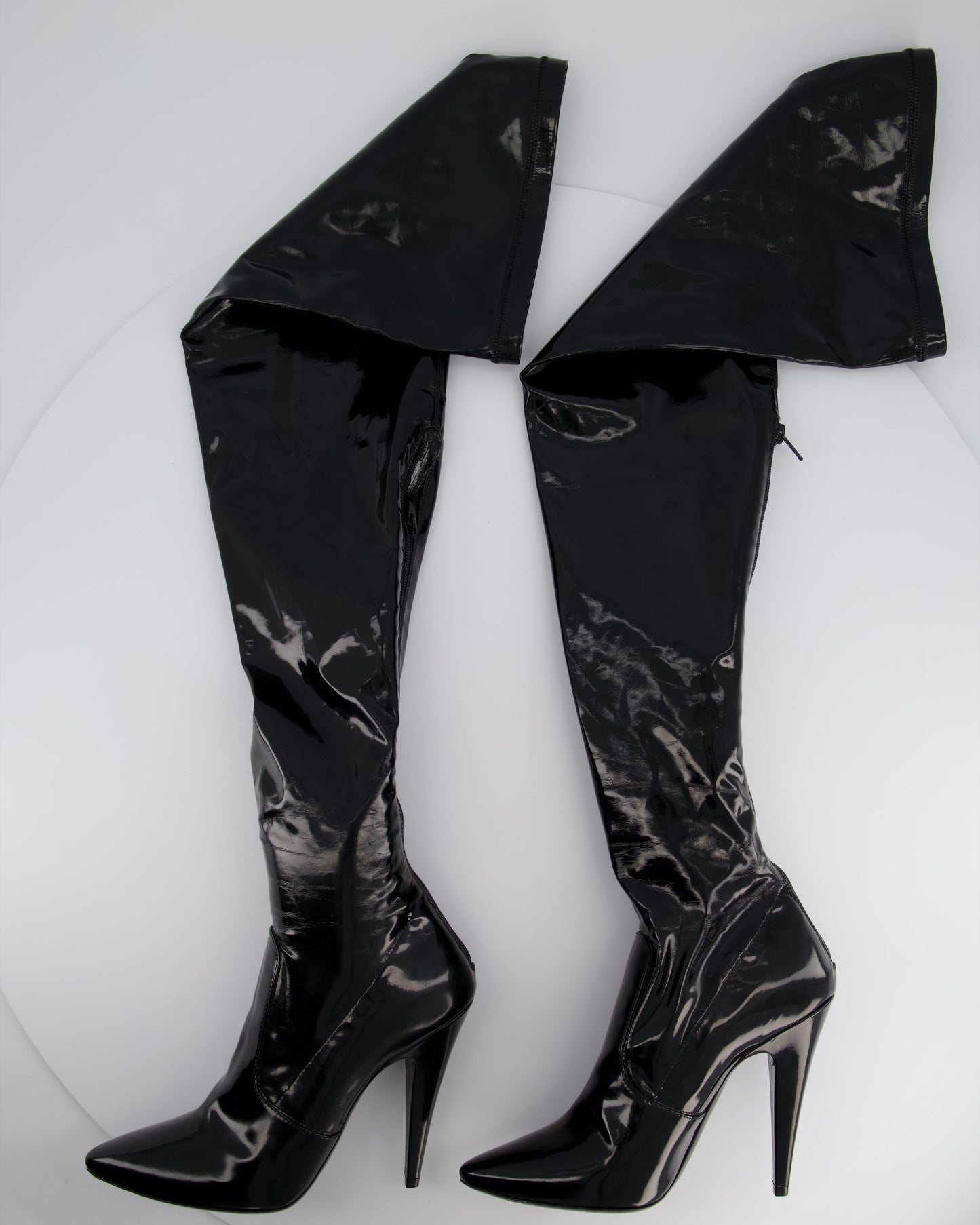 Saint Laurent Black Patent Knee High Leather Boots Size EU 40