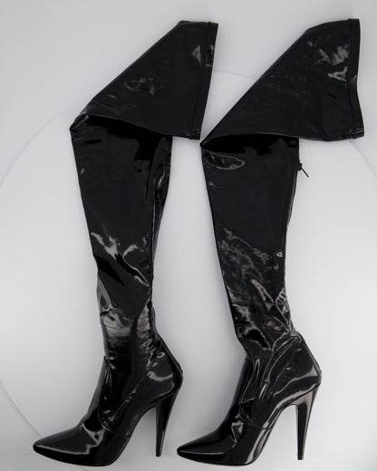 Saint Laurent Black Patent Knee High Leather Boots Size EU 40
