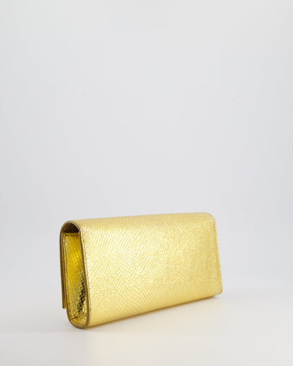 Saint Laurent Gold Python Embossed Leather Kate Clutch Bag with Gold Hardware and Tassel Chain Detail