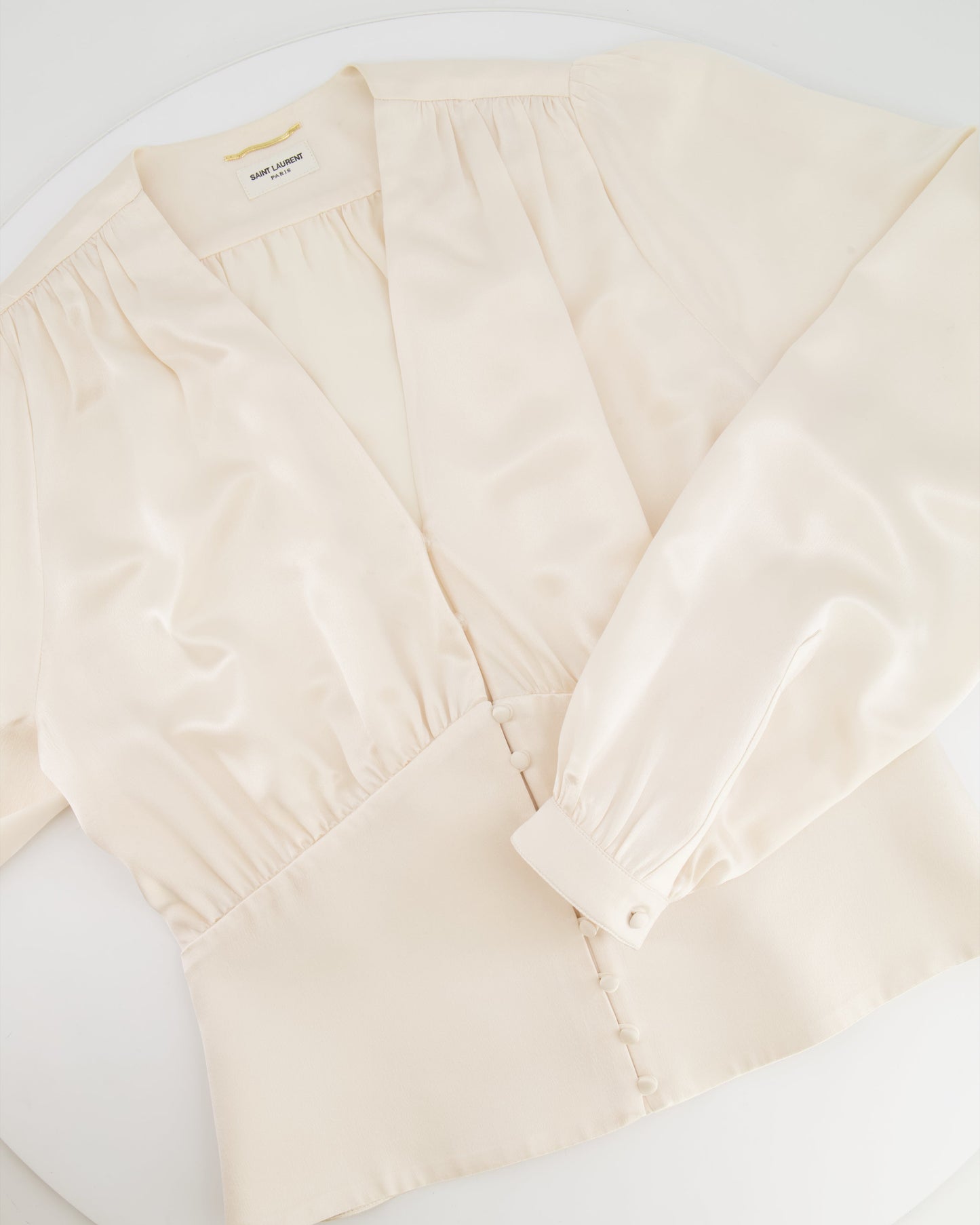 Saint Laurent Cream Silk Long Sleeve Blouse Size FR 42 (UK 14)