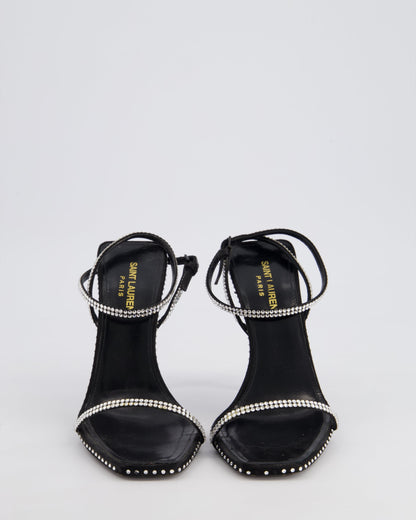 Saint Laurent Black Plexi Heel Sandal Heels with Crystal Detail Size EU 37