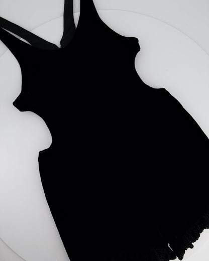 Saint Laurent Black Velvet Mini Sleeveless Playsuit with Crystal Heart and YSL Zip Detail Size FR 36 (UK 8)