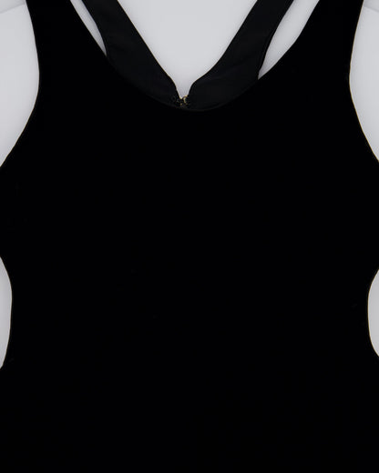 Saint Laurent Black Velvet Mini Sleeveless Playsuit with Crystal Heart and YSL Zip Detail Size FR 36 (UK 8)