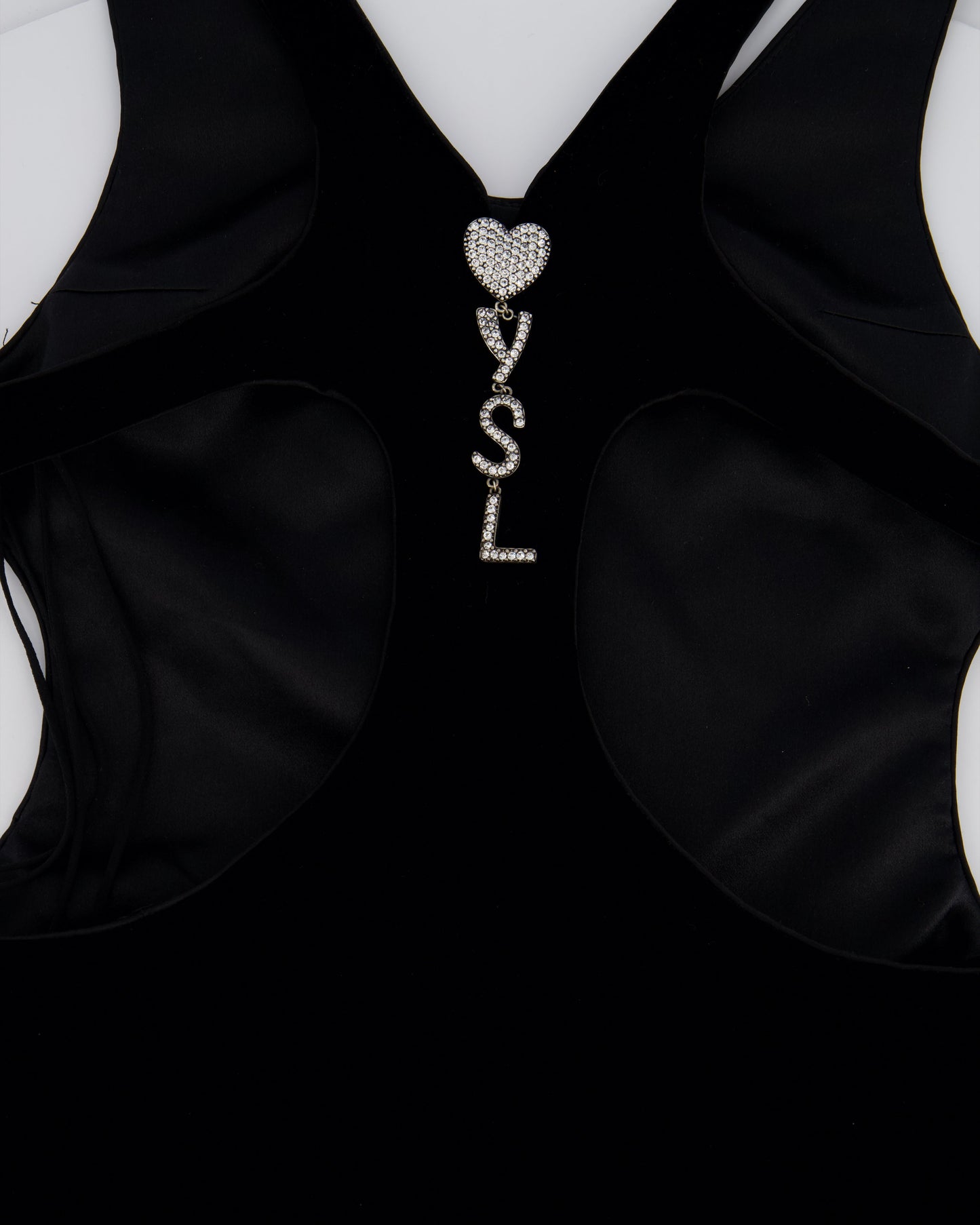 Saint Laurent Black Velvet Mini Sleeveless Playsuit with Crystal Heart and YSL Zip Detail Size FR 36 (UK 8)