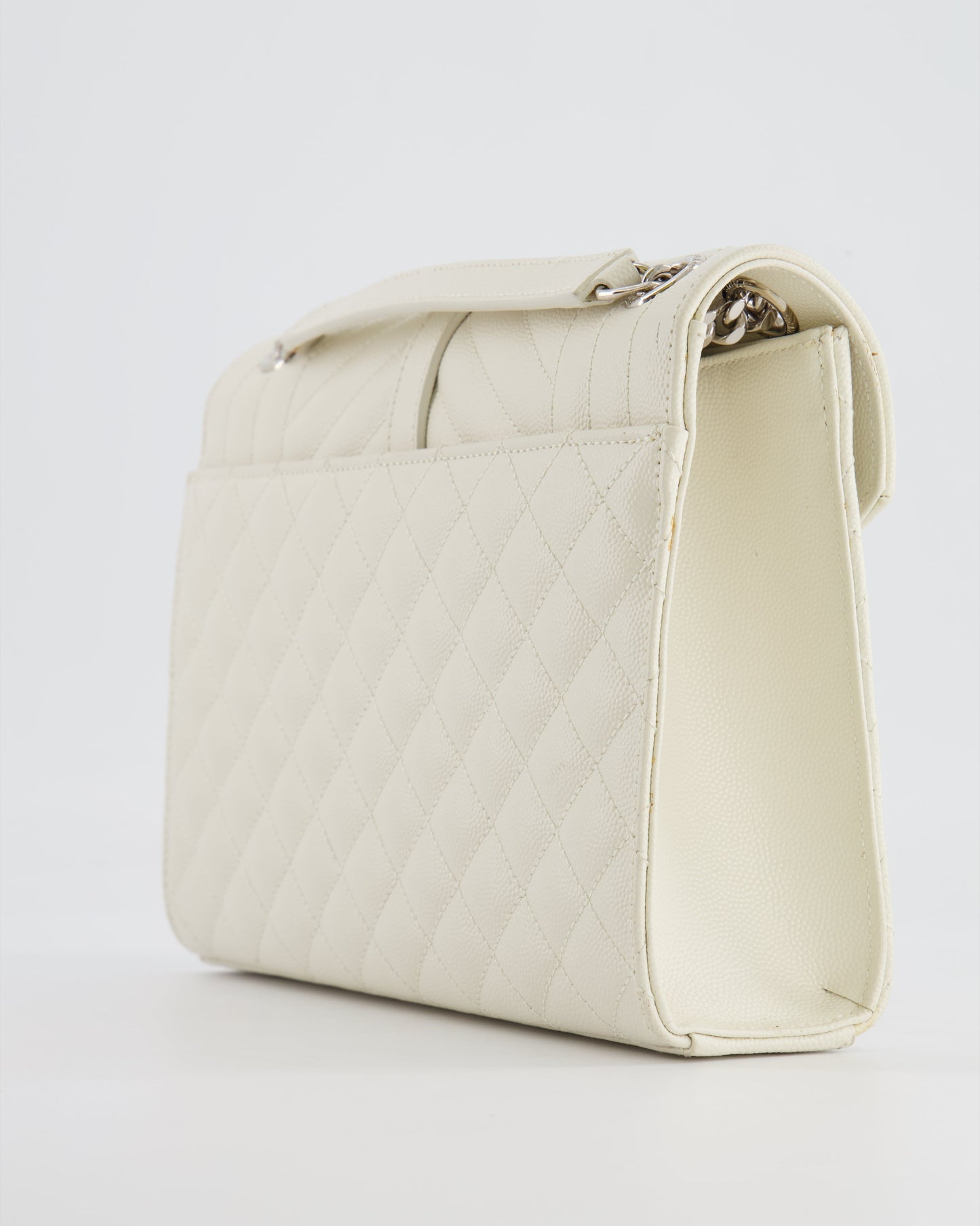 Saint Laurent Chalk White Medium Envelope Bag in Grained Leather with Silver YSL Logo RRP £2,235