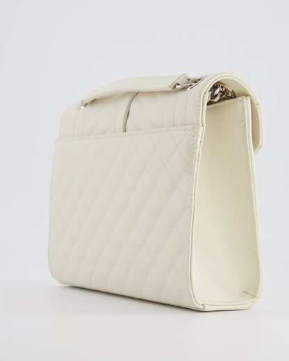 Saint Laurent Chalk White Medium Envelope Bag in Grained Leather with Silver YSL Logo RRP £2,235