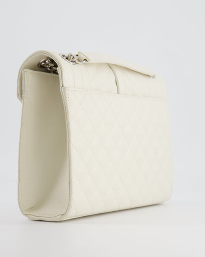 Saint Laurent Chalk White Medium Envelope Bag in Grained Leather with Silver YSL Logo RRP £2,235