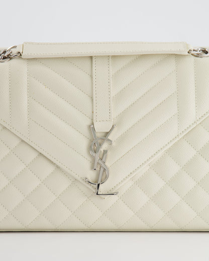 Saint Laurent Chalk White Medium Envelope Bag in Grained Leather with Silver YSL Logo RRP £2,235