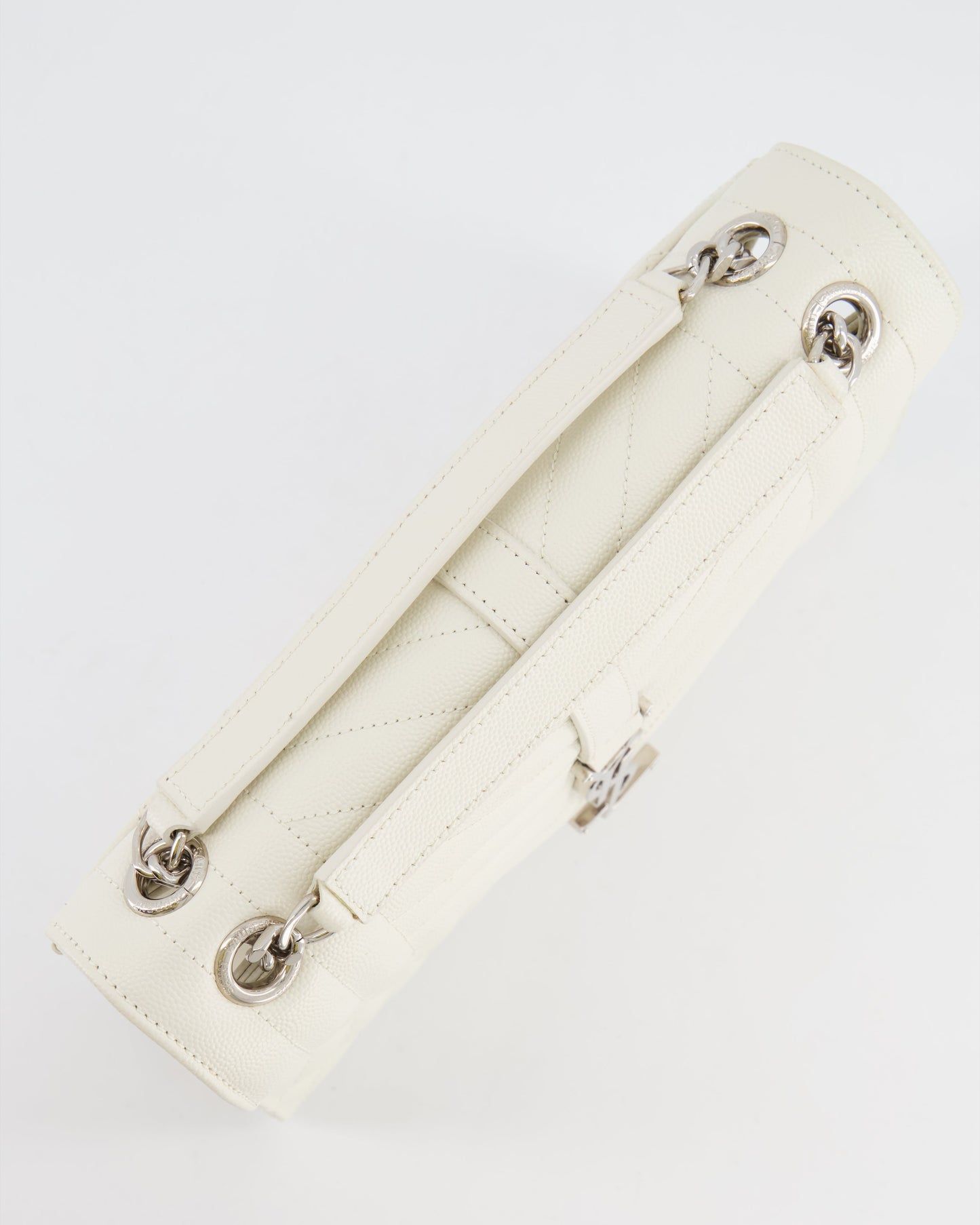 Saint Laurent Chalk White Medium Envelope Bag in Grained Leather with Silver YSL Logo RRP £2,235