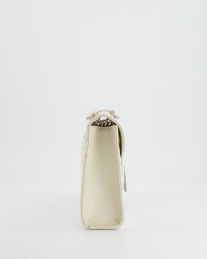 Saint Laurent Chalk White Medium Envelope Bag in Grained Leather with Silver YSL Logo RRP £2,235