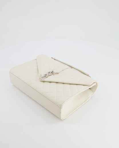 Saint Laurent Chalk White Medium Envelope Bag in Grained Leather with Silver YSL Logo RRP £2,235