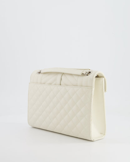 Saint Laurent Chalk White Medium Envelope Bag in Grained Leather with Silver YSL Logo RRP £2,235