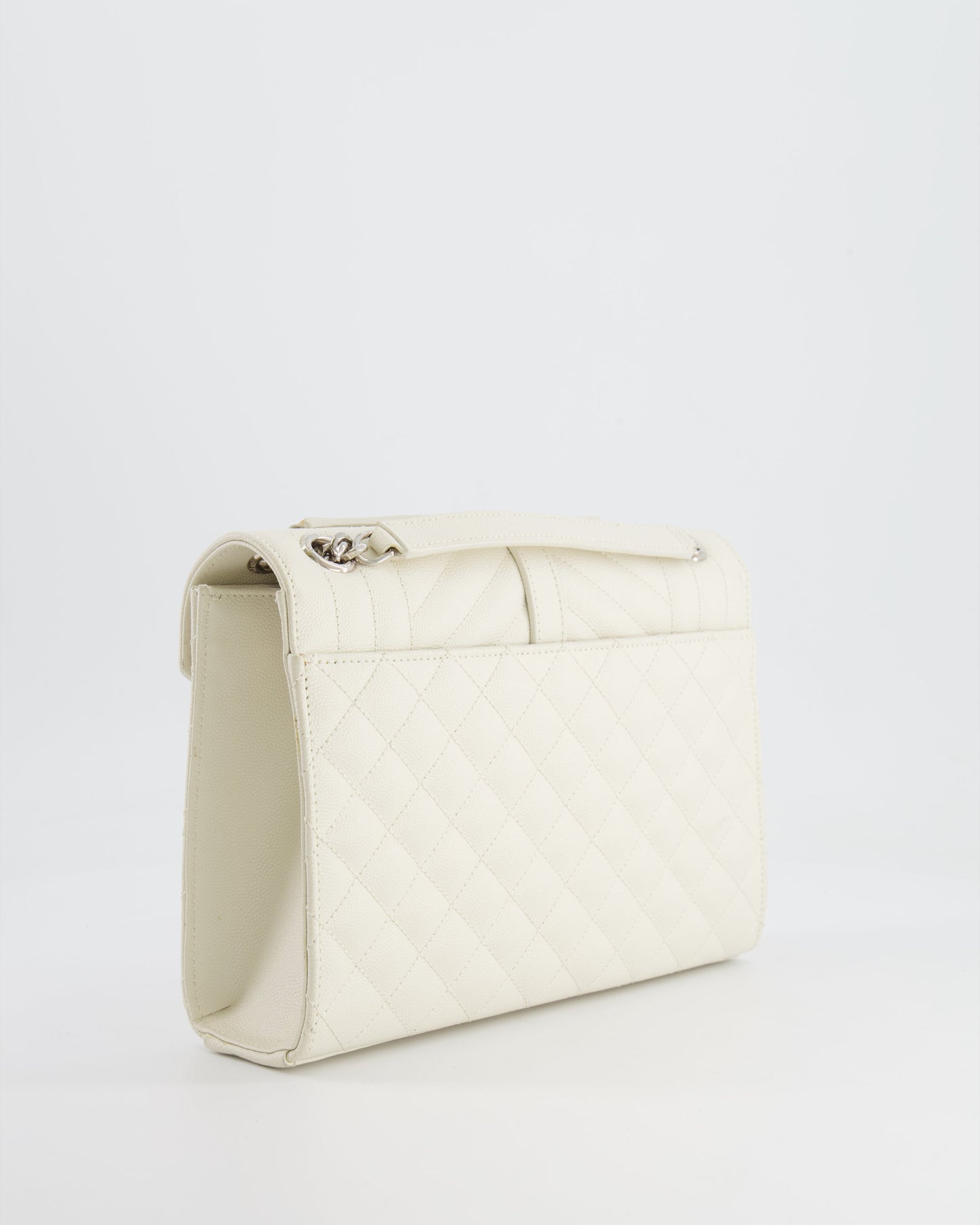 Saint Laurent Chalk White Medium Envelope Bag in Grained Leather with Silver YSL Logo RRP £2,235