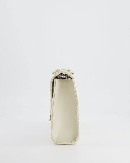 Saint Laurent Chalk White Medium Envelope Bag in Grained Leather with Silver YSL Logo RRP £2,235