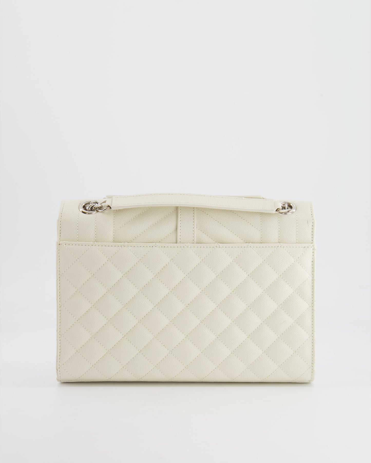 Saint Laurent Chalk White Medium Envelope Bag in Grained Leather with Silver YSL Logo RRP £2,235