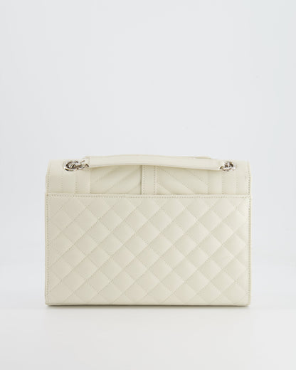 Saint Laurent Chalk White Medium Envelope Bag in Grained Leather with Silver YSL Logo RRP £2,235
