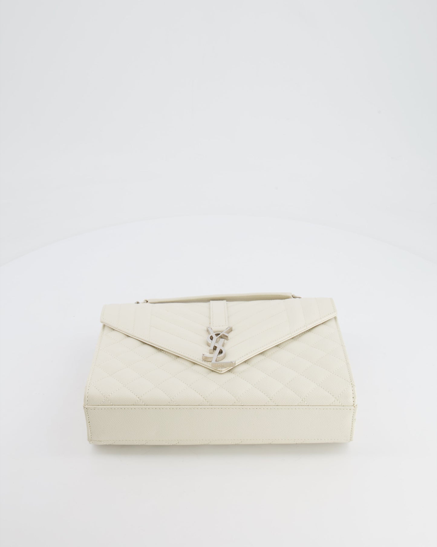 Saint Laurent Chalk White Medium Envelope Bag in Grained Leather with Silver YSL Logo RRP £2,235