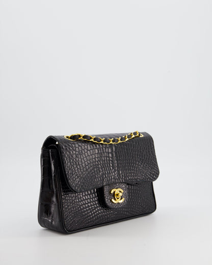 *RARE* Chanel Black Vintage Classic Flap Bag in Shiny Crocodile Leather with 24K Gold Hardware