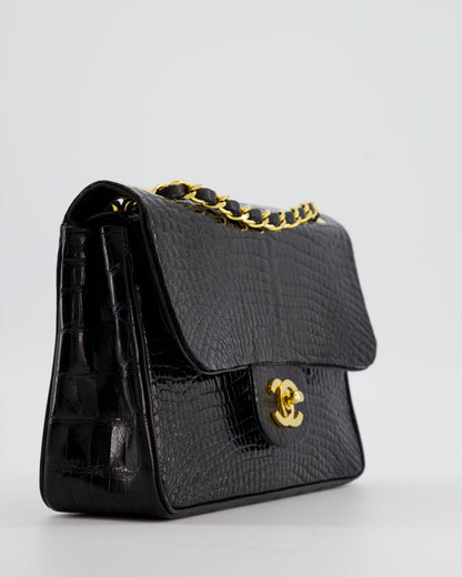 *RARE* Chanel Black Vintage Classic Flap Bag in Shiny Crocodile Leather with 24K Gold Hardware