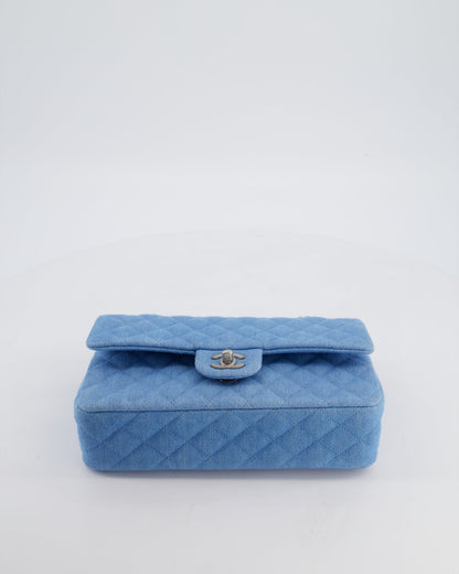 Chanel 25C Medium Double Flap Bag in Light Blue Denim with Brushed Silver Hardware