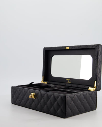 *HOT* Chanel Black Quilted Jewellery Box in Lambskin Leather with Gold Hardware