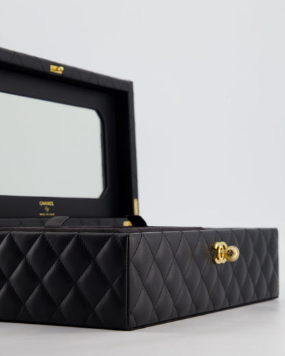 *HOT* Chanel Black Quilted Jewellery Box in Lambskin Leather with Gold Hardware