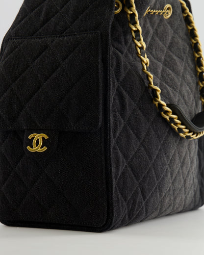 Chanel Medium 25 Hobo Bag in Black Quilted Denim with Brushed Gold Hardware