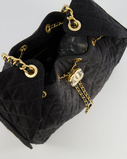 Chanel Medium 25 Hobo Bag in Black Quilted Denim with Brushed Gold Hardware