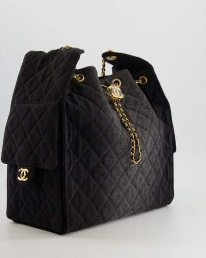 Chanel Medium 25 Hobo Bag in Black Quilted Denim with Brushed Gold Hardware