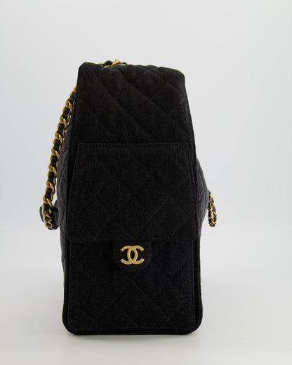 Chanel Medium 25 Hobo Bag in Black Quilted Denim with Brushed Gold Hardware