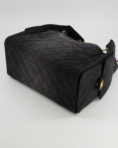 Chanel Medium 25 Hobo Bag in Black Quilted Denim with Brushed Gold Hardware