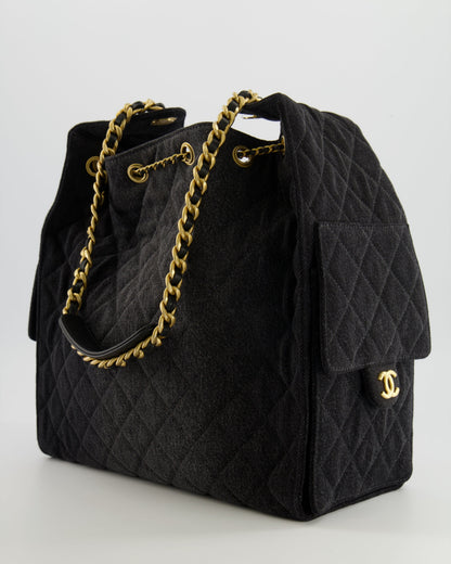 Chanel Medium 25 Hobo Bag in Black Quilted Denim with Brushed Gold Hardware