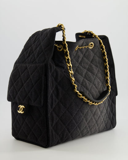 Chanel Medium 25 Hobo Bag in Black Quilted Denim with Brushed Gold Hardware