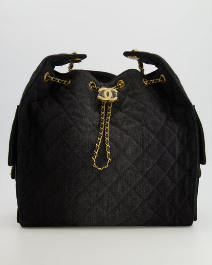 Chanel Medium 25 Hobo Bag in Black Quilted Denim with Brushed Gold Hardware