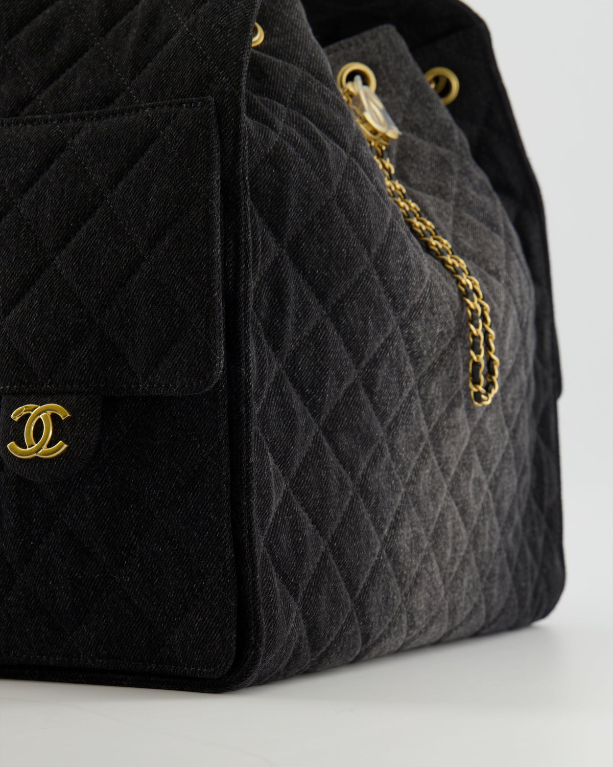 Chanel Medium 25 Hobo Bag in Black Quilted Denim with Brushed Gold Hardware