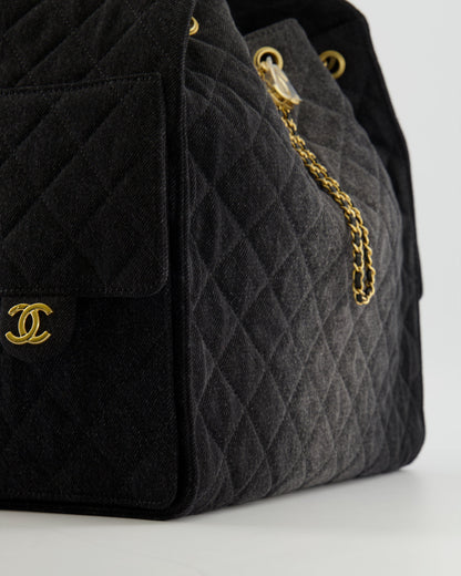 Chanel Medium 25 Hobo Bag in Black Quilted Denim with Brushed Gold Hardware