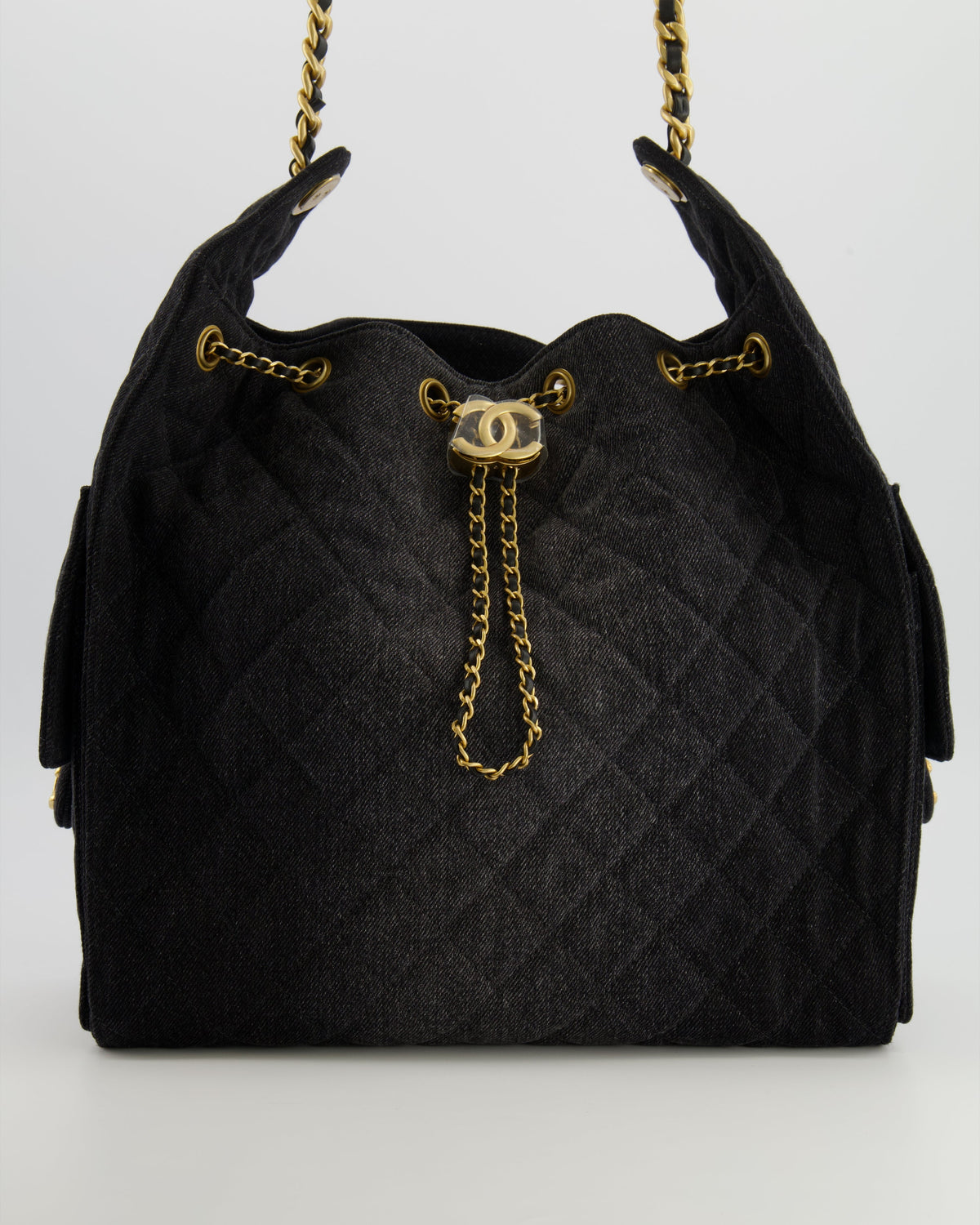 Chanel Medium 25 Hobo Bag in Black Quilted Denim with Brushed Gold Hardware