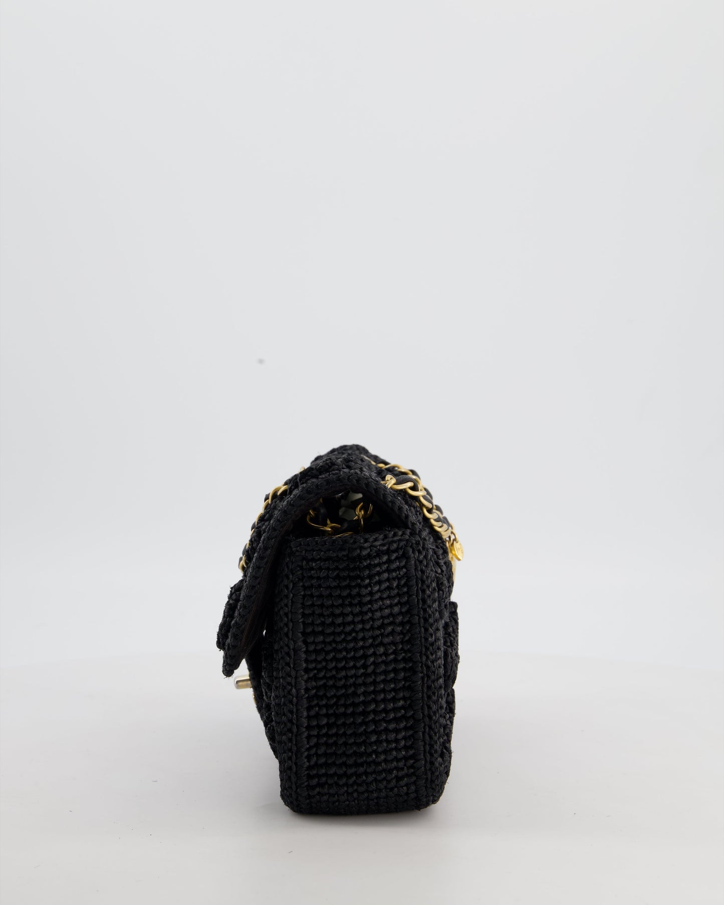*HOT* Chanel Black Crocheted Raffia Small Single Flap Cross-Body Bag with Antique Gold Hardware