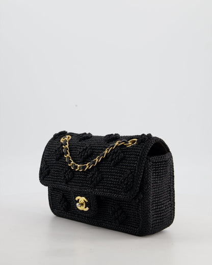 *HOT* Chanel Black Crocheted Raffia Small Single Flap Cross-Body Bag with Antique Gold Hardware