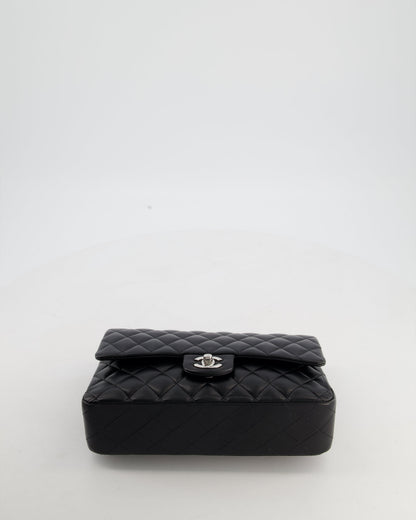 Chanel Black Medium Classic Double Flap Bag in Lambskin Leather with Silver Hardware