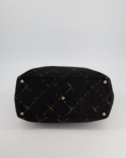 Chanel Black Nylon Quilted Print Tote Bag with Polished Silver Hardware