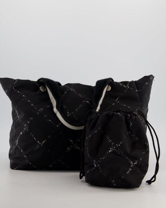 Chanel Black Nylon Quilted Print Tote Bag with Polished Silver Hardware