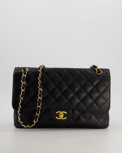 Chanel Black Jumbo Classic Double Flap Bag in Caviar Leather with Gold Hardware