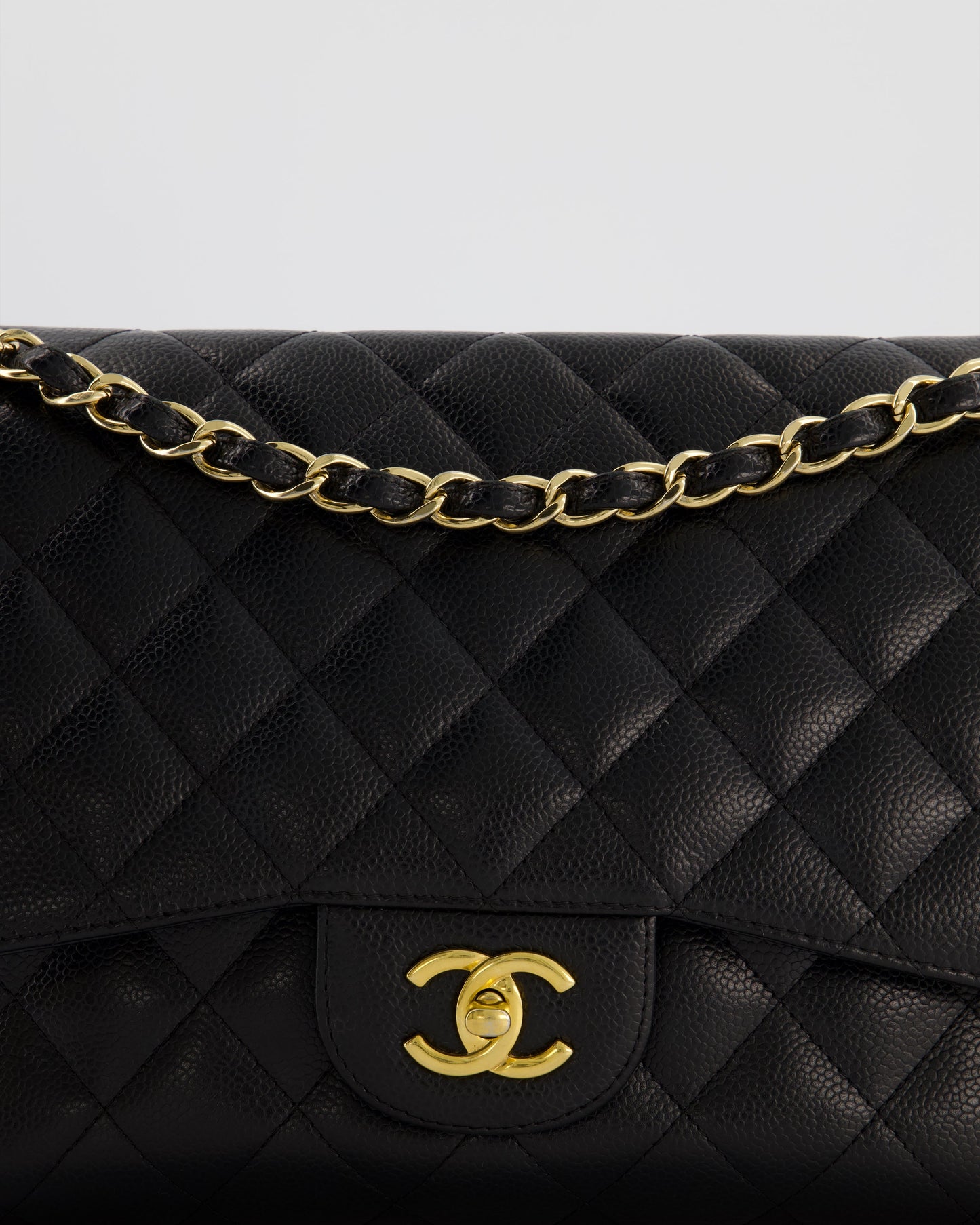 Chanel Black Jumbo Classic Double Flap Bag in Caviar Leather with Gold Hardware
