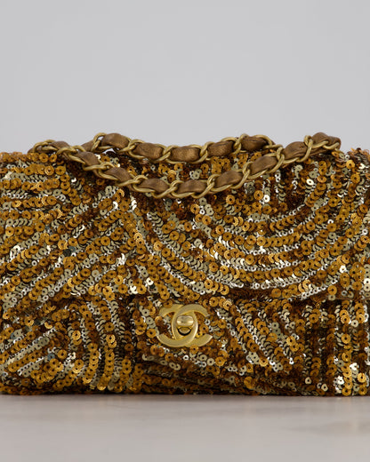 Chanel Classic Single Flap Bag in Metallic Gold and Silver Sequin with Gold Hardware