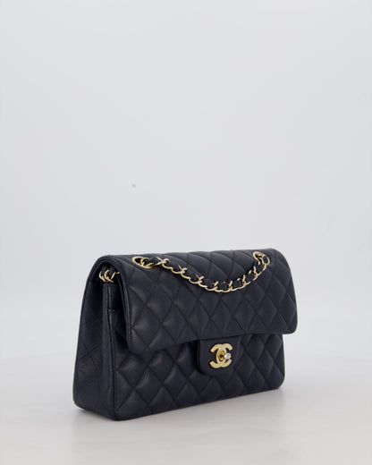 Chanel Navy Small Classic Double Flap Bag in Caviar Leather with Champagne Gold Hardware