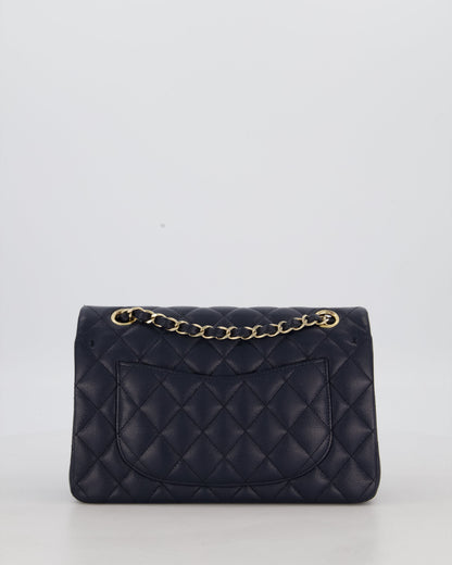 Chanel Navy Small Classic Double Flap Bag in Caviar Leather with Champagne Gold Hardware