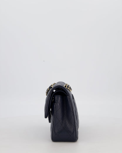 Chanel Navy Small Classic Double Flap Bag in Caviar Leather with Champagne Gold Hardware
