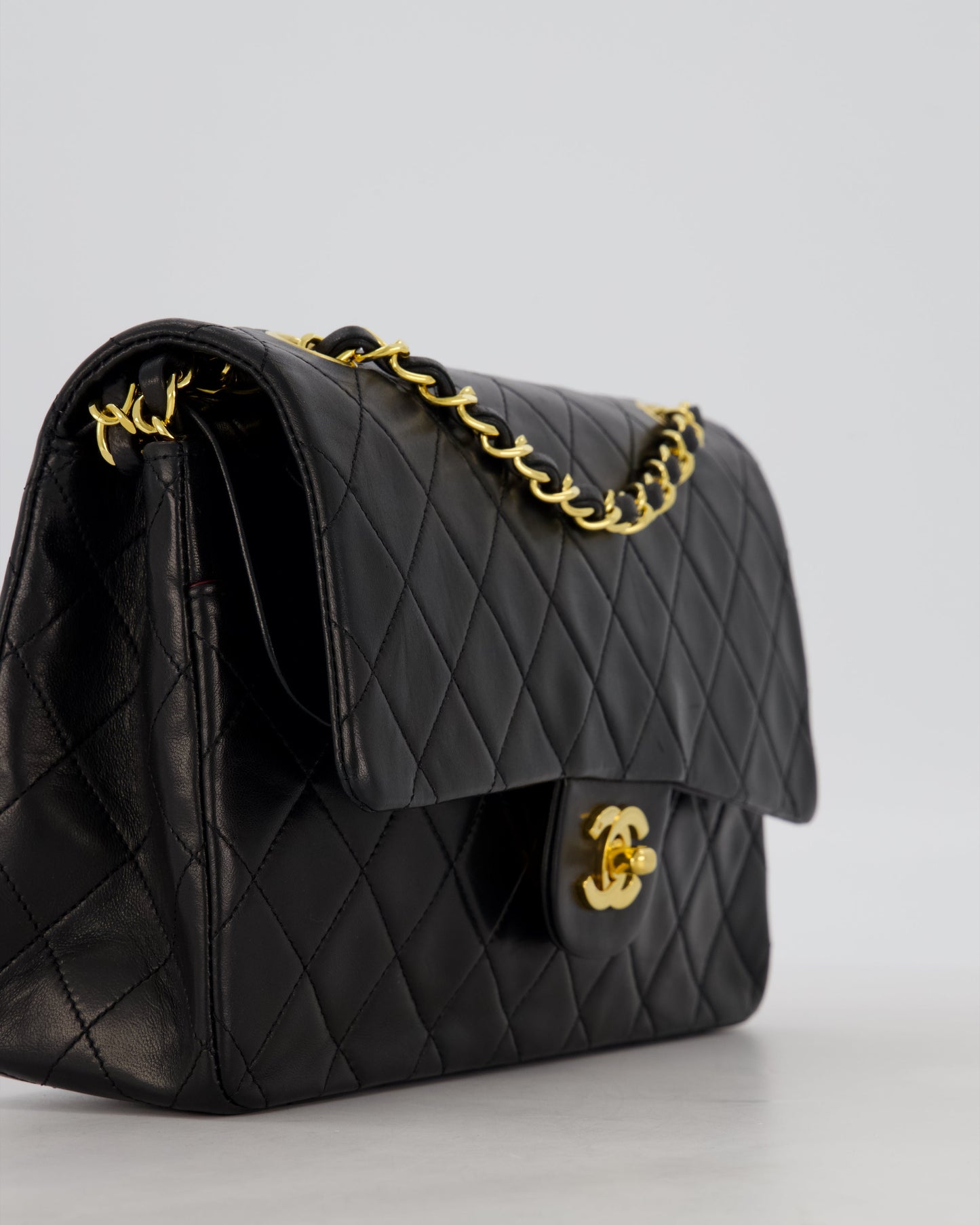 Chanel Black Vintage Medium Classic Double Flap Bag in Lambskin Leather with 24K Gold Hardware