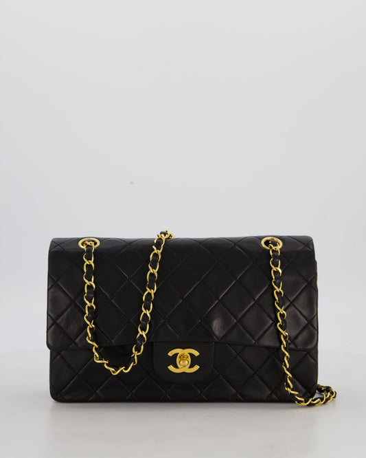 Chanel Black Vintage Medium Classic Double Flap Bag in Lambskin Leather with 24K Gold Hardware
